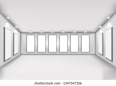Vector interion concept 3D . illustration office  blank wall light your art , frame in the gallery