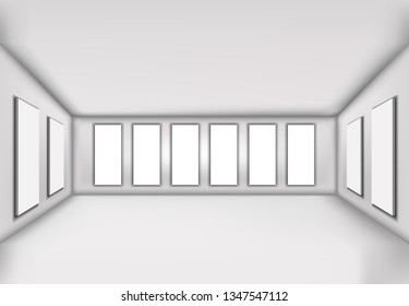 Vector interion concept 3D . illustration office  blank wall light your art , frame in the gallery