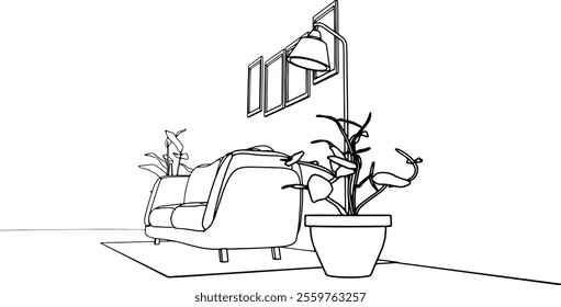 vector interior black lines sketch sofa with paintings