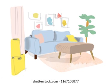 vector interior design hand drawn watercolor illustration.