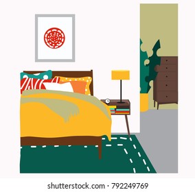 vector interior design illustration. bedroom decor. hand drawn picture. 