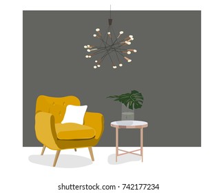 vector interior design illustration. furniture living room home house decor. 