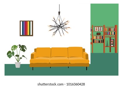 vector interior design illustration. living room furniture. sitting room decor.