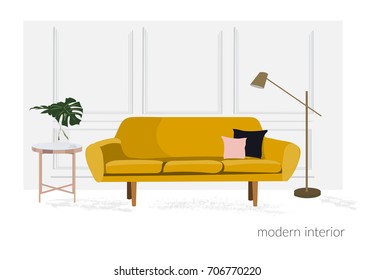 ilustración de diseño interior vectorial. mobiliario de salón. decoración moderna y de moda en casa.