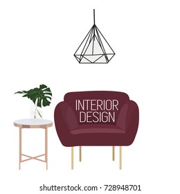 vector interior design illustration. modern contemporary trendy style. design trends. living room furniture. 