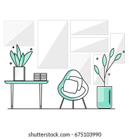 Vector Interior Design Illustration in trendy linear style 