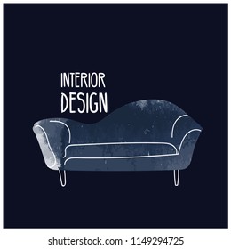 vector interior design waterdolor illustration. living room furniture. trendy trend home decor. interior design logo.