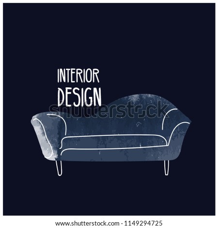 vector interior design waterdolor illustration. living room furniture. trendy trend home decor. interior design logo.