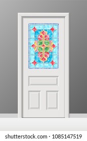 Vector interior door with stained leaded art glass window