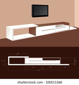 Vector Interior Furniture Design. Drawing with dimensions.