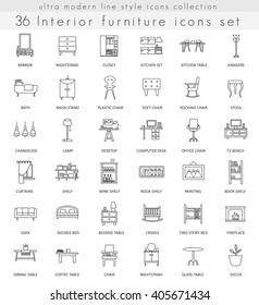 Vector Interior Furniture Ultra Modern Outline Line Icons For Web And Apps