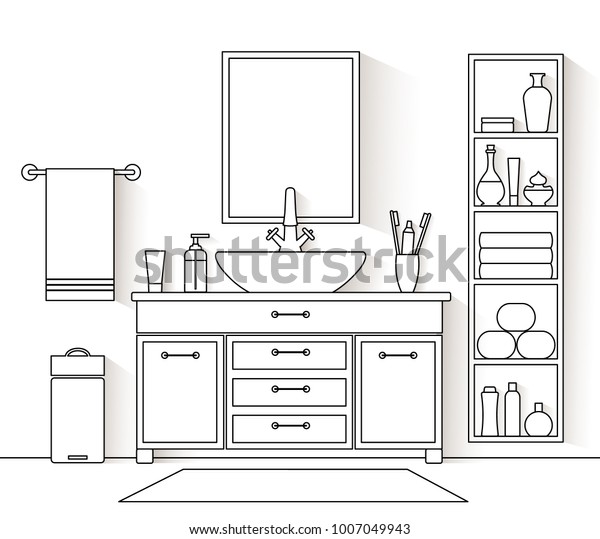 Vector Interior Linear Style Illustration Bathroom Stock Vector ...