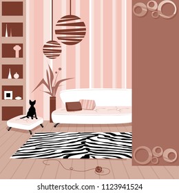 vector interior of living room decor in brow color