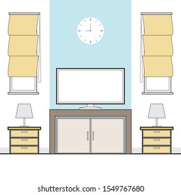 Vector interior of a living room with furniture set flat.
