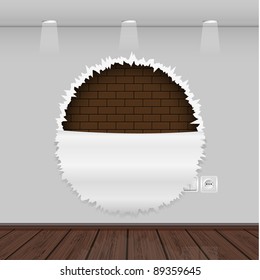 Vector interior with a ragged wall and wooden floor