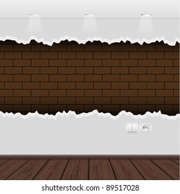 Vector interior with a ragged wall and wooden floor