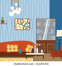 Vector interior room in the style of the 70's