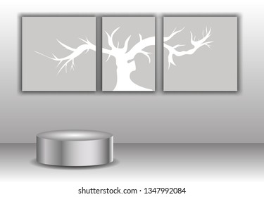 Vector interior simple 3D, mockup for your brand grey gradient, fyler, poster, walls frame , light , and table in the room free graphic three on poster