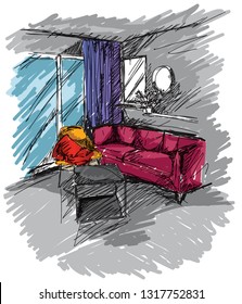 vector interior sketch design hand drawn illustration. 