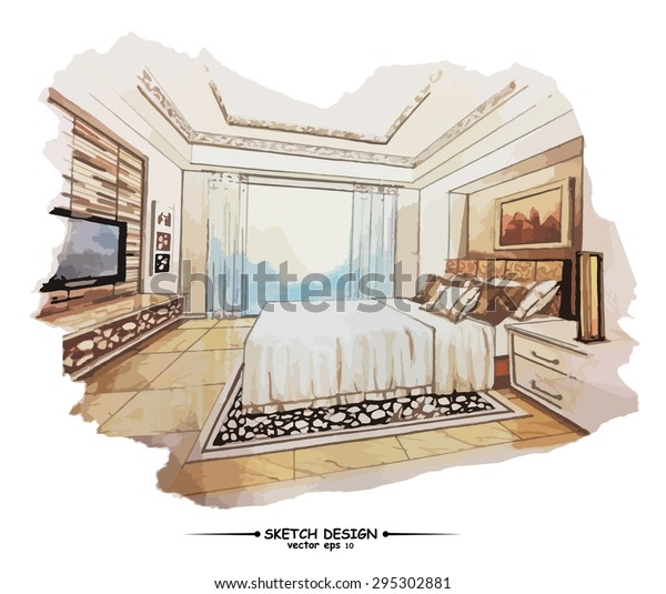 Vector Interior Sketch Design Watercolor Sketching Stock