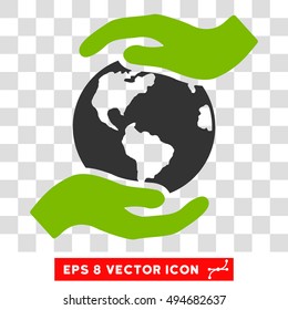 Vector International Care Hands EPS vector pictograph. Illustration style is flat iconic bicolor eco green and gray symbol on a transparent background.