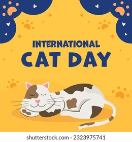 vector international cat day illustration with sleeping cat
