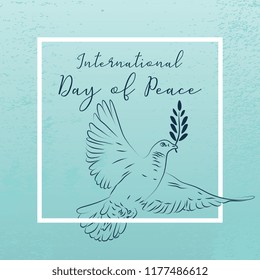 Vector International Day of Peace greeting design with dove. Popular humanity illustration banner design with blue theme vintage luxury style.