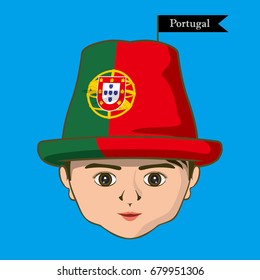 Vector of  International Flags on the hat. Boy icon-Portugal