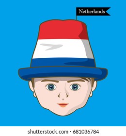 Vector of  International Flags on the hat. Boy icon-Netherlands