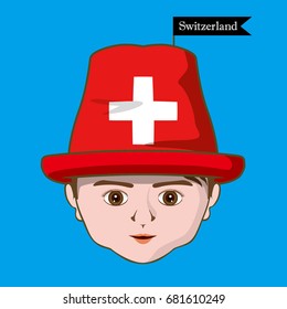 Vector of  International Flags on the hat. Boy icon-Switzerland