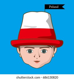 Vector of  International Flags on the hat. Boy icon-Poland