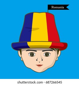 Vector of  International Flags on the hat. Boy icon-Romania