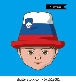 Vector of  International Flags on the hat. Boy icon-Slovenia