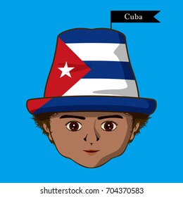Vector of  International Flags on the hat. Boy icon-Cuba