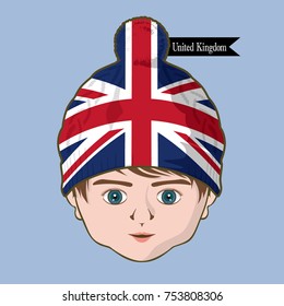 Vector of  International Flags on the knit cap. Boy icon-United Kingdom