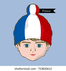 Vector of  International Flags on the knit cap. Boy icon-France
