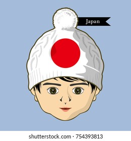 Vector of  International Flags on the knit cap. Boy icon-Japan
