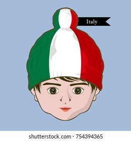 Vector of  International Flags on the knit cap. Boy icon-Italy