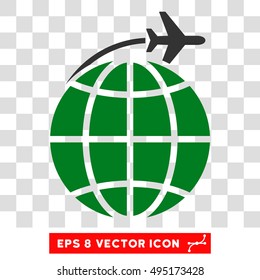 Vector International Flight EPS vector pictograph. Illustration style is flat iconic bicolor green and gray symbol on a transparent background.