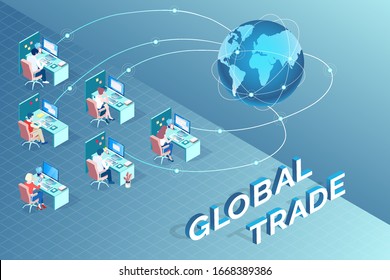 Vector of International group of business people communicating globally trading worldwide 