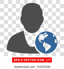 Vector International Manager EPS vector icon. Illustration style is flat iconic bicolor cobalt and gray symbol on a transparent background.