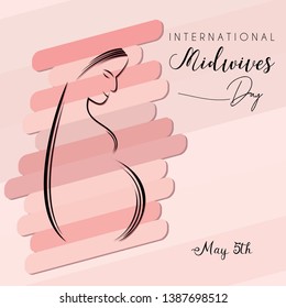 Vector for International Midwives Day with Pregnant Mom and pink background