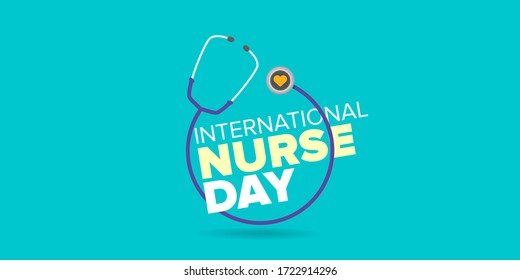 vector international nurse day greeting card or horizonta banner  with stethoscope isolated on azure  background. vector nurses day icon or sign design template