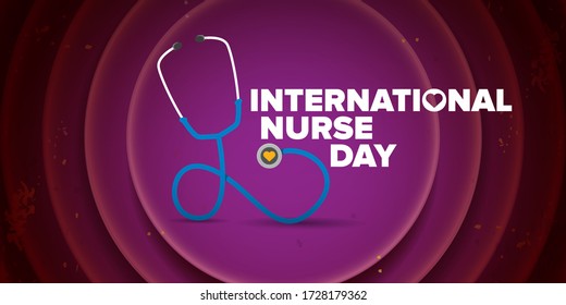 vector international nurse day greeting card or horizonta banner  with stethoscope isolated on violet  background. vector nurses day icon or sign design template