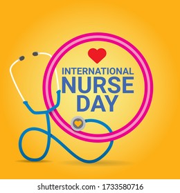 vector international nurse day greeting card or label with stethoscope isolated on orange  background. vector nurses day icon or sign