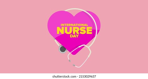 Vector International Nurse Day Greeting Card Or Horizontal Banner With Stethoscope Isolated On Pink Background. Vector Nurses Day Icon Or Sign Design Template