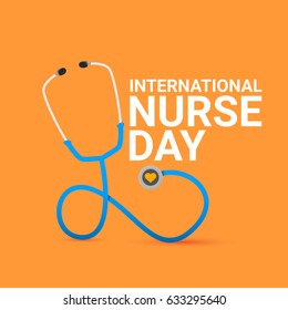 Vector International Nurse Day Vector Label With Stethoscope On Orange Background. Vector Nurses Icon
