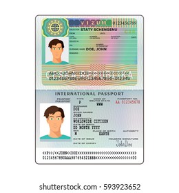 Vector international open passport with Czech Republic visa