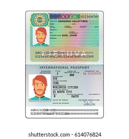 Vector international open passport with Lithuania visa
