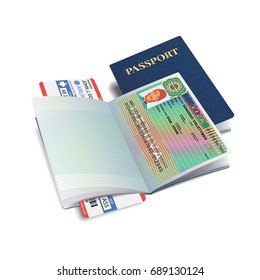 Vector international open passport with Lithuania visa